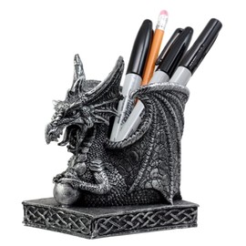 Ebros Gift Shenlong Spirit Dragon Orb Stationery Holder Figurine 4.75" H Office Desktop Accessory Pen Organizer
