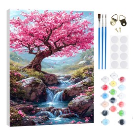 RICUVED DIY Tree Paint by Numbers for Adults Kids-Landscape Canvas Oil Painting Kit for Adults,Craft Art Painting with Wooden Frame Kit Acrylic Pigment Drawing Paintwork for Gift Home 20 * 30cm