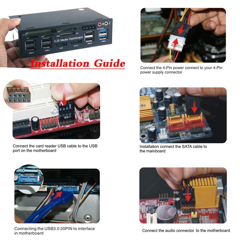 SDKDZKG 5.25 Inch PC Multifunctional Dashboard Media Front Panel Audio,with