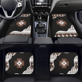 Wanyint Southwest Aztec Brown Black Car Floor Mats Car Carpets Non-Slip Auto Rugs Universal Fit for Car SUV Truck Heavy Duty Car Accessories Decor for Men Women