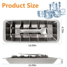 Guiyal Metal Ice Cube Trays, Stainless Steel Ice Cube Trays, 18-Slot Ice Cube Tray with Easy Release Handle, Detachable Ice Trays for Bars Kitchens Dishwasher, Stainless Steel Ice Cube，Silver (1)
