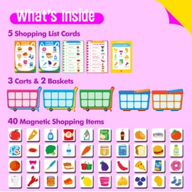 Magnetic Shopping List Game, Funny Spanish Groceries Matching Memory Game, Race to Collect Your Items Educational Toy for Boys & Girls at Home