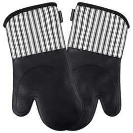 Homewear Marlow Silicone Extra Long Oven Mitt 2 Piece Set, Heat and Slip Resistant, Recycled Cotton with Soft Lining, Thick Kitchen Gloves for Cooking, Black