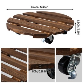 2pack Plant Caddy, 14" Wooden Plant Stand with Wheels Heavy Duty Rolling Plant Stand Round Plant Dolly Rollers Base Cart with Metal Lockable Casters for Outdoor/Indoor Large Plant Pot/Flower Pot/Patio