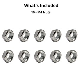 M4 (4mm) Steel Hex Nuts - Standard Thread - Pack of 10