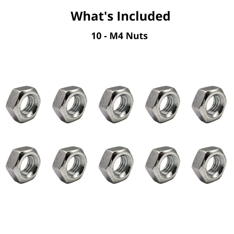 M4 (4mm) Steel Hex Nuts - Standard Thread - Pack