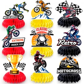 Kaxulvoblig Motorcycle Birthday Honeycomb Centrepieces, 9 Pieces Decorative Honeycomb for Motorcycle Parties and Birthday Parties, Ideal for Table Decorations