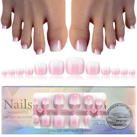 EternalClassic Press on Toenails Short Square Fake Toes Nails Press ons 120Pcs Toe Press on Nails Ombre Press on Toe Nails Tips Pink White False Toenails Press ons