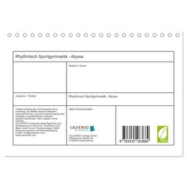Alyssa Rhythmic Sports Gymnastics Desk Calendar 2025 DIN A5 Landscape CALVENDO Monthly Calendar