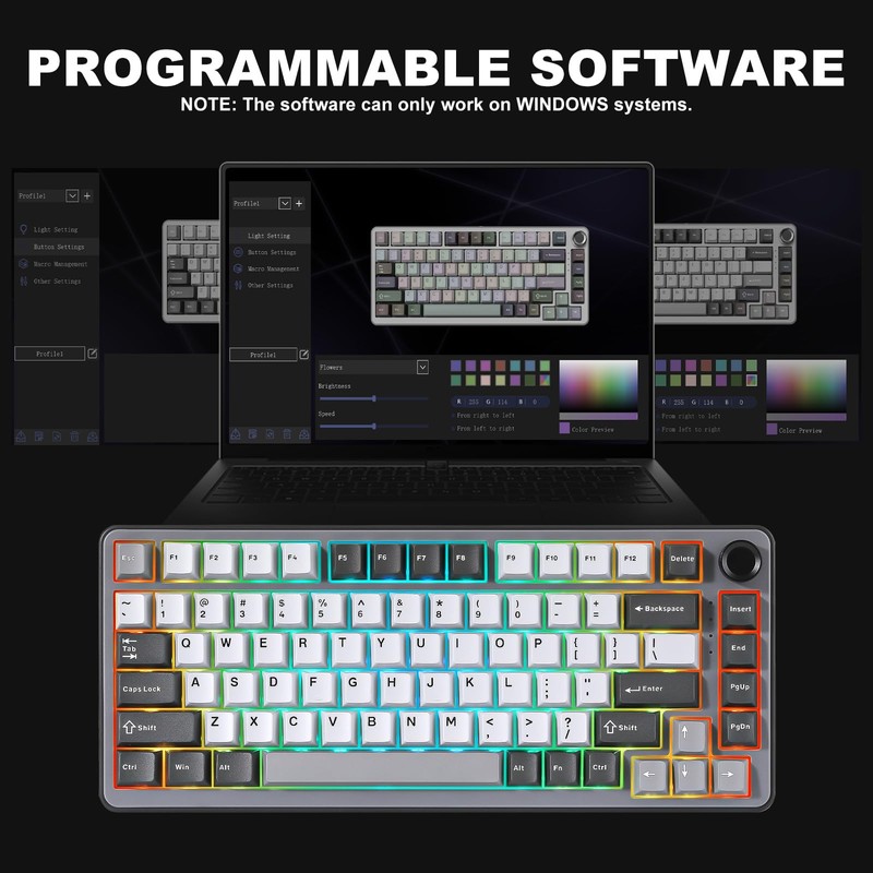 YUNZII B75 PRO Wireless Mechanical Keyboard,75% Layout with Knob,Hot Swap