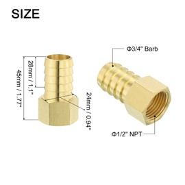 QUARKZMAN Pack of 2 Brass Hose Barbs, 3/4 Inch Bard x 1/2 Inch NPT Female Brass Hose Barb Pipe Fitting Adapter for Connecting Pipes Mechanical Devices Equipment
