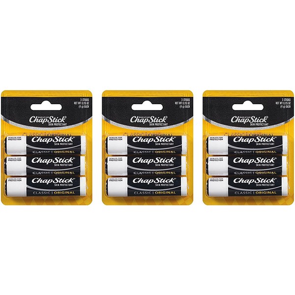 ChapStick Classic Original Skin Protectant (3-Count (Pack of 4), 0.15 Ounce Each)