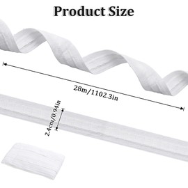 DOPENSPI Curtain Tape Ruffle Tape 28 m x 2.4 cm, White Curtain Tape, Polyester Universal Tape, Row Tape, Curtain Pleat Tape for Sewing, Heading Tape for Curtain, Hooks, White