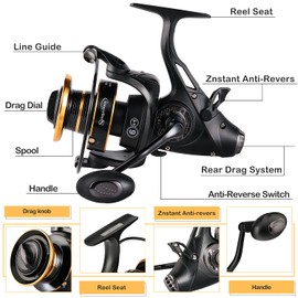Sougayilang Bait Feeder Spinning Reels,33Lbs Drag Carp Fishing Reel Front and Rear Drag System, Freshwater Fishing Reel for Live Liner Bait Fishing Action(S3315000)