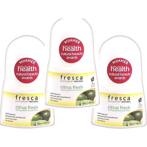 3 x 50ml FRESCA Natural Deodorant Citrus Fresh ( with grapefruit and lime )