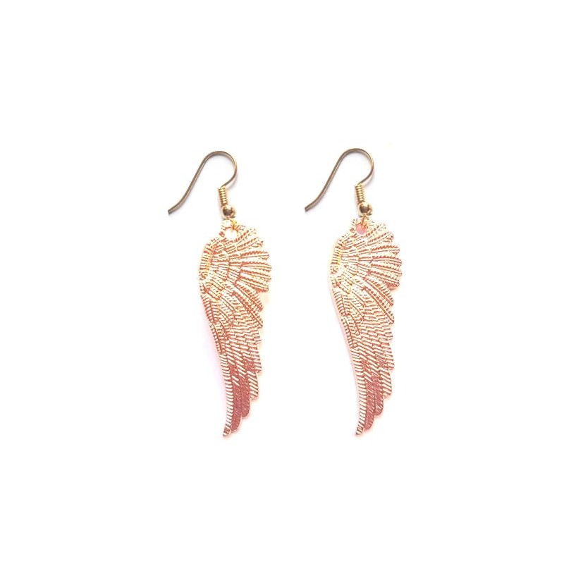 Rose Gold Angel Wing Earrings, 5cms drop
