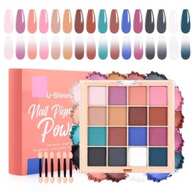 U-Shinein Nail Pigment Powder Palette Set, 16 Colours Ombre Nail Powder Palette with 100 Pieces Sponges & Grabbing Pen French Aura Nails Ombre Nail Brush Nail Art DIY Accessories 9
