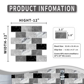 BSABSAQAA 10 Sheets Peel and Stick Backsplash for Kitchen 12"X12" Back Splash Adhesive Subway Wall Tile Sticker for Bathroom on Renter Friendlyn Marble