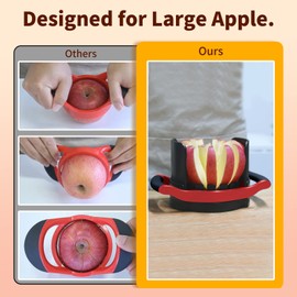 OOKUU Apple Slicer and Corer, [Large Size] 16-Blade Heavy Duty Apple Cutter with Base, [Upgraded] Cut Apples All The Way Through, Stainless Steel Ultra-Sharp Blade, Fruit & Vegetable Divider, Red