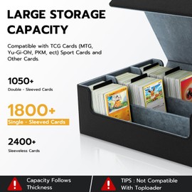 Tolesum Card Deck Box for MTG, Gathering Card Box for 1800+ Cards with Dividers, PU Leather, Strong Magnetic Trading Cards, Storage Box, Compatible Magic Commander TCG Cards, Black and Grey