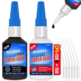 Thin-Medium CA Glue, Clear (0.71oz) and Black (0.71oz) Cyanoacrylate Super Glue Wood, Glass, Metal, Paper, Leather, Plastic, Ceramic, Rubber, Jewelry, Woodworking, Hobby Models, and Craft Project