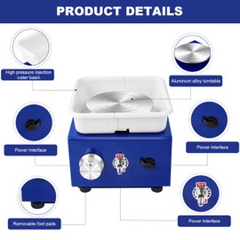 Mini Pottery Wheel for Beginners, 30W Ceramic Wheel Adjustable Speed Clay Machines with 16 Pottery Accessories Kits
