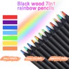 16 Rainbow Colouring Pencils+4 Animal Drawing Stencils,7 in 1 Coloured