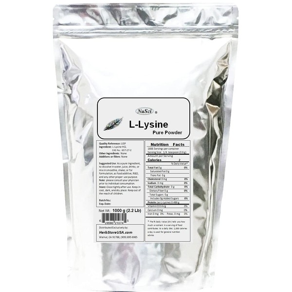 NuSci L-Lysine HCl Lysine Pure Powder (1000 Grams (2.2 lb))