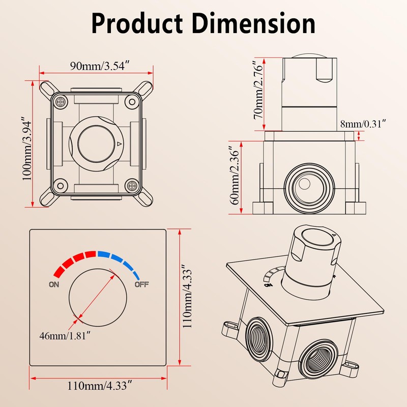 NPYSVSSS 2 Way Push Button Thermostatic Shower Diverter Mixing Valve,