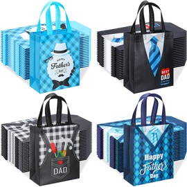 100 Pcs Father's Day Goodie Bags Bulk with Handle Reusable Non Woven Best Dad Gift Bags Treat Goodie Gift Wrap for Dad Grandpa Happy Father's Day Party Favor Supplies