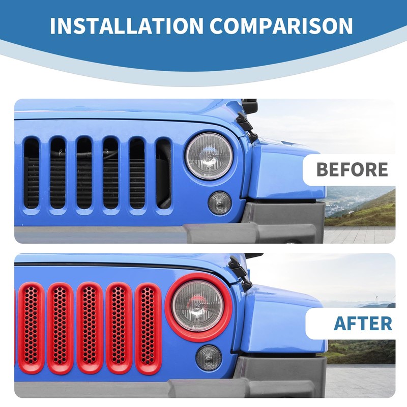 PDKLIN for Jeep JK Front Grille Inserts & Headlight Cover