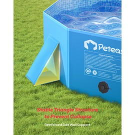Peteast Foldable Dog Kiddie Pool with Stable Side Support, Hard Plastic Shell Portable Dog Pool, Collapsible Swimming Pools for Pet and Kids, 32 in