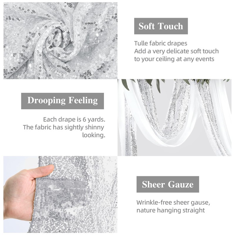 Wedding Arch Draping Fabric, 1 Panel 28" x19ft White Wedding