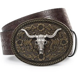 KorhLeoh Western Buckle Belt for Casual Jeans (Waist 25-39"), Brown-c