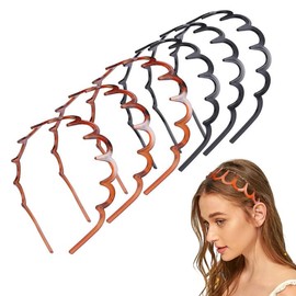 Pack of 6 Zigzag Headbands, Plastic Zigzag Headband Women, Shark Tooth Hair Comb Hair Band, Non-Slip Headband, Wavy Headband for Daily Makeup, Sports, Fitness, Yoga, 2 Colours