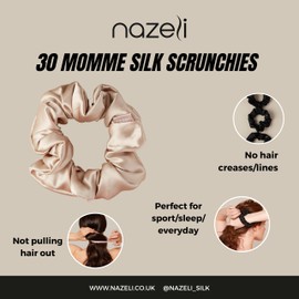 Nazeli SKINNY Silk Hair Scrunchies in 30 momme (Set of 3) (LARGE, PINK, CREAM, BLACK)