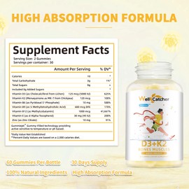 Wellcatcher Vitamin D3 K2 Gummies Sugar Free Vitamin D3 5000IU K2 (MK-7) 120mcg Supplements with Vitamin B Complex for Adults Kids Supports Bone Teeth Strength Immune Mango Flavor 60 Counts 2 Packs