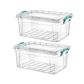 Best House | Small Plastic Storage Box with Clips & Lids | Size 2L (L:26cm W:16.8cm H:7cm)| Set of 2 | Flat Shape |Stackable Clear Multipurpose Home Office Kitchen Tools Crafts Bits N Pcs-2 Litres