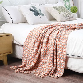 LumiSyne Knitted Throw Blanket Tassels Houndstooth Bohemian Check Soft Cozy Woven Blanket Sofa Throws Warm Armchair Cover Decorative Blanket For Couch Bed Settee 170x130cm
