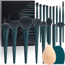 DUcare Juego de regalo de maquillaje, 19 piezas, 17 brochas de maquillaje, 1 tapete de limpieza, 1 esponja de maquillaje para base, polvo de mezcla fa
