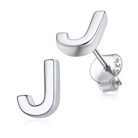 Silvora Silver Earring for Her Sparkly Initials J Studs Jewelry Sterling Silver Alphabet Ear Stud for Party Prom Wear