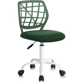 FurnitureR Kids Desk Chair, Adjustable Swivel Mesh Task Chair with Soft Textile Cushion & Plastic Back, Armless Rolling Ergonomic Computer Chair for Children & Teens, Forest Green
