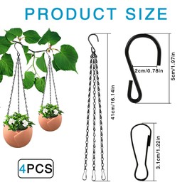 4pcs Heavy Duty Hanging Basket Chains with 3 Point Clips (40cm/16") - Replacement Rustproof Chains for Planters, Bird Feeders & Outdoor Decor - Secure Hanging Solution for Gardens & Patios