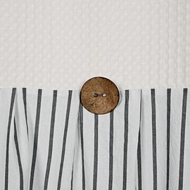 DOSLY IDÉES Farmhouse Shower Curtain,Beige and Black Striped,Button Curtain,Spa Waffle and Cotton Woven Fabric,Rustic Charm Country Chic Style,72x84 in