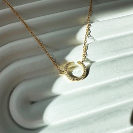 KUNASSHIR 14K Gold Plated Chain Necklace Sterling Silver Necklace with Shinny CZ Gold Ring Necklace for Woman