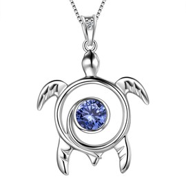 Aurora Tears Turtle Necklace 925 Sterling Sliver Animals Pendant Tanzanite December Birthstone Jewellery Gifts with Cubic Zirconia for Women DP0172U