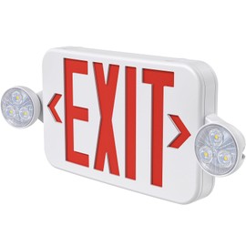 SASELUX Led Exit Sign Emergency Light Combo Adjustable Two Head,Double Sided and Battery Backup Exit Light,Red Letter Hardwired Emergency Exit Sign,AC 120/277V,UL Listed,Ceiling&Wall Mount (1 Pack)
