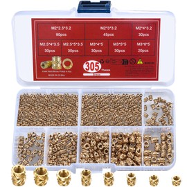 qxayxa 305 Pcs Brass Knurled Threaded Insert, M2 M2.5 M3 Female Thread Brass 3D Printing Knurled Nuts, Thread Knurled Press-in Insert Nuts, Embedment Nuts for Plastic Shell 3D Printing Parts