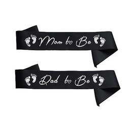 Tamouvkit 2PCS, Mom and Dad to be Sash Set, Best Baby Shower Decorations Mother Father Gifts, Gender Reveal Party Boy Or Girl Neutral Twins (Black - Silver)