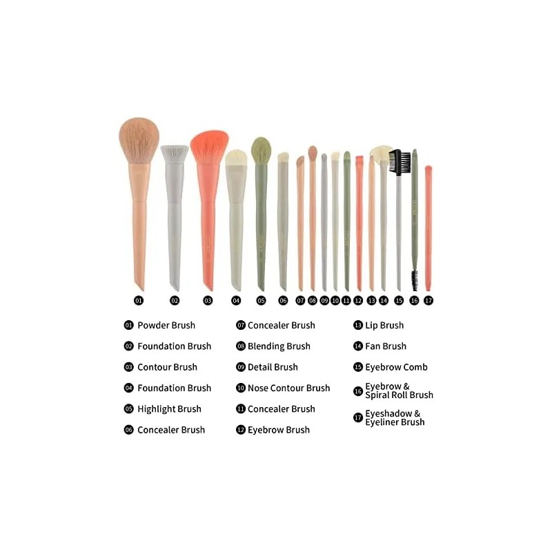 Docolor Juego De Brochas De Maquillaje 17 Piezas Brochas De